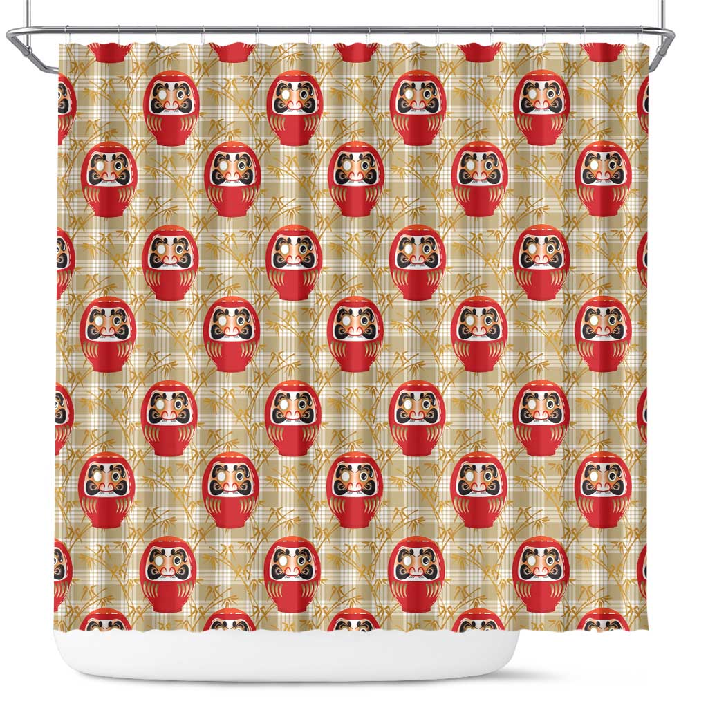 Japanese Daruma Doll Shower Curtain Palaka With Seamless Bamboo Pattern - Wonder Print Shop