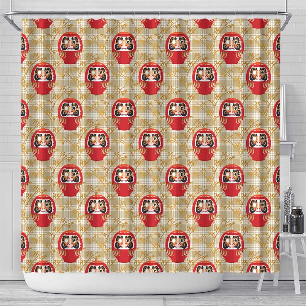 Japanese Daruma Doll Shower Curtain Palaka With Seamless Bamboo Pattern - Wonder Print Shop