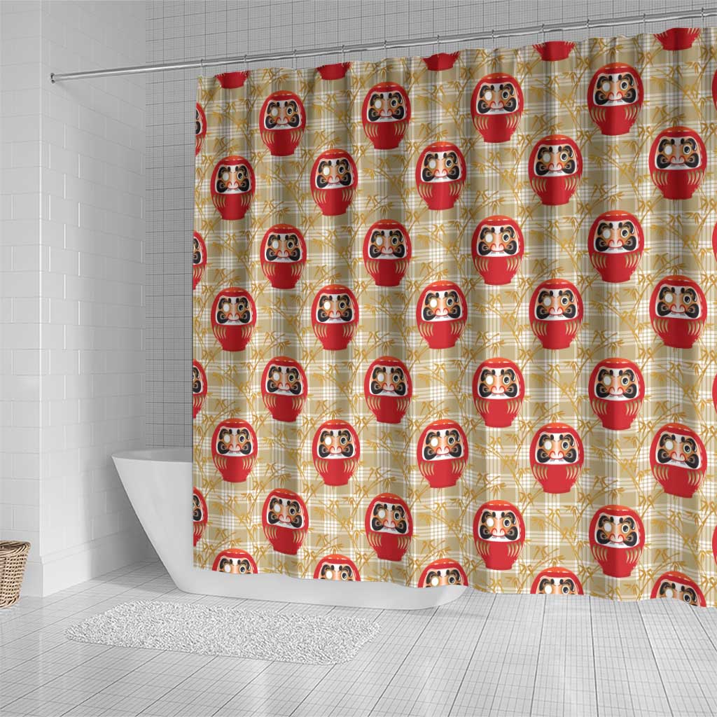 Japanese Daruma Doll Shower Curtain Palaka With Seamless Bamboo Pattern - Wonder Print Shop