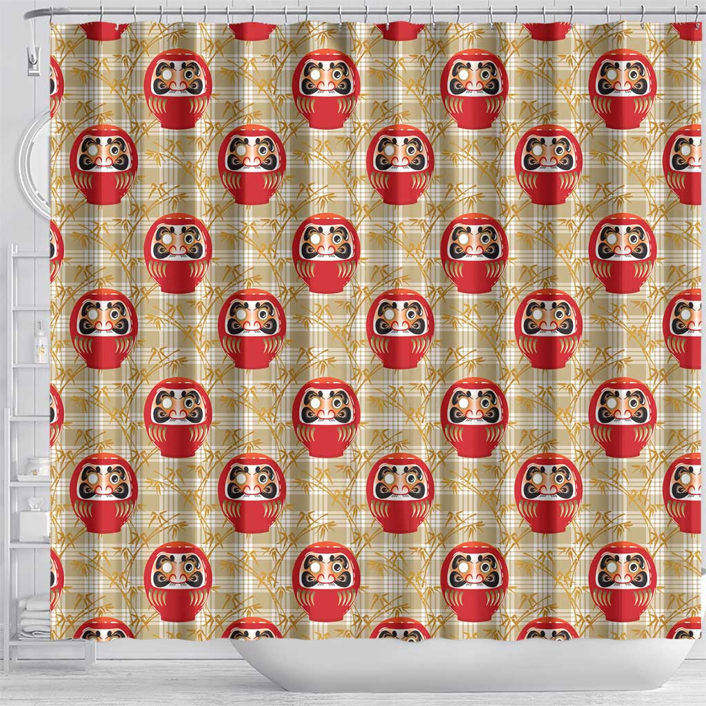 Japanese Daruma Doll Shower Curtain Palaka With Seamless Bamboo Pattern - Wonder Print Shop
