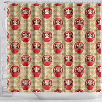 Japanese Daruma Doll Shower Curtain Palaka With Seamless Bamboo Pattern - Wonder Print Shop