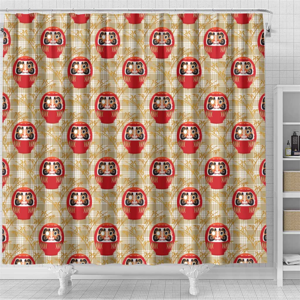 Japanese Daruma Doll Shower Curtain Palaka With Seamless Bamboo Pattern - Wonder Print Shop