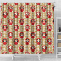 Japanese Daruma Doll Shower Curtain Palaka With Seamless Bamboo Pattern - Wonder Print Shop