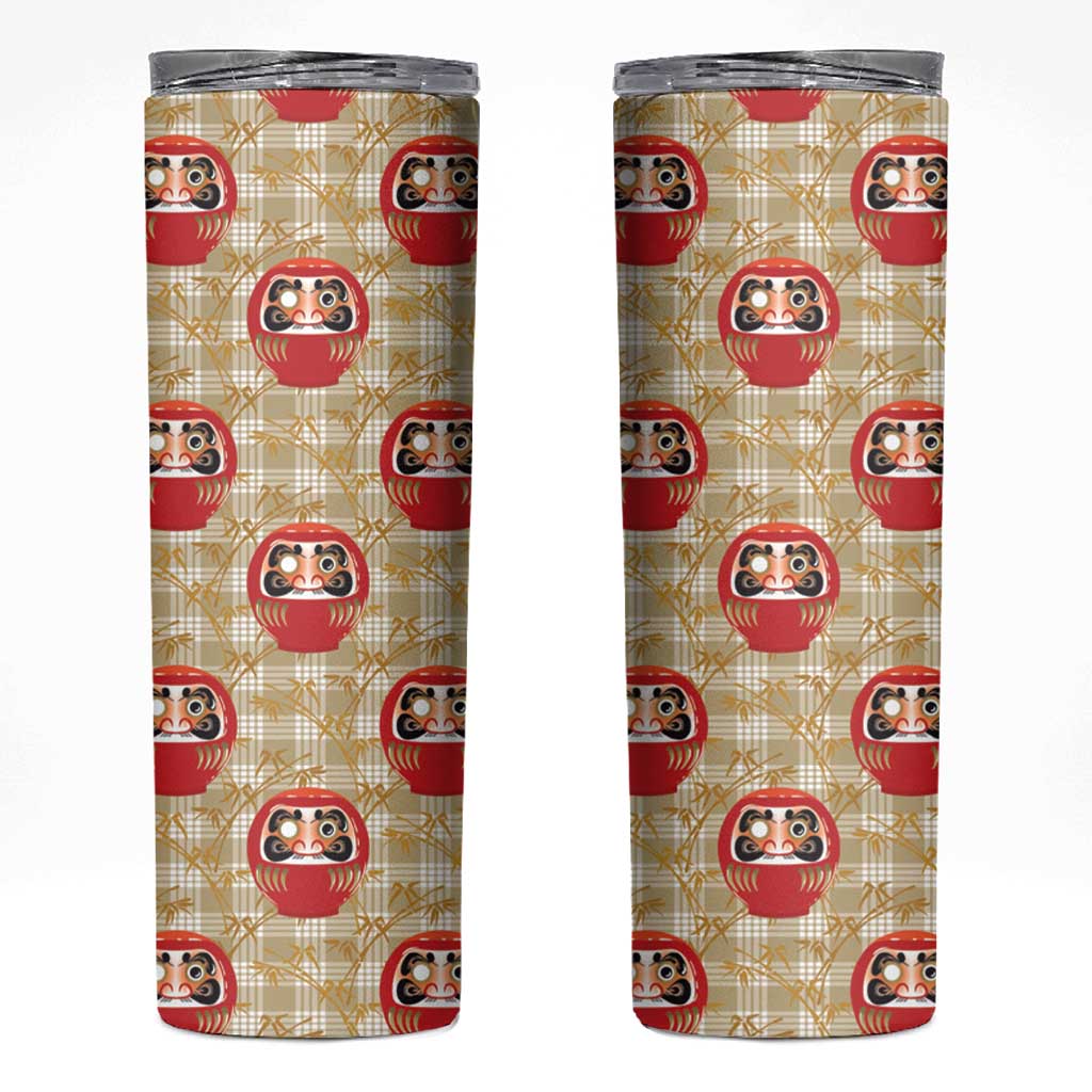 Japanese Daruma Doll Skinny Tumbler Palaka With Seamless Bamboo Pattern - Wonder Print Shop