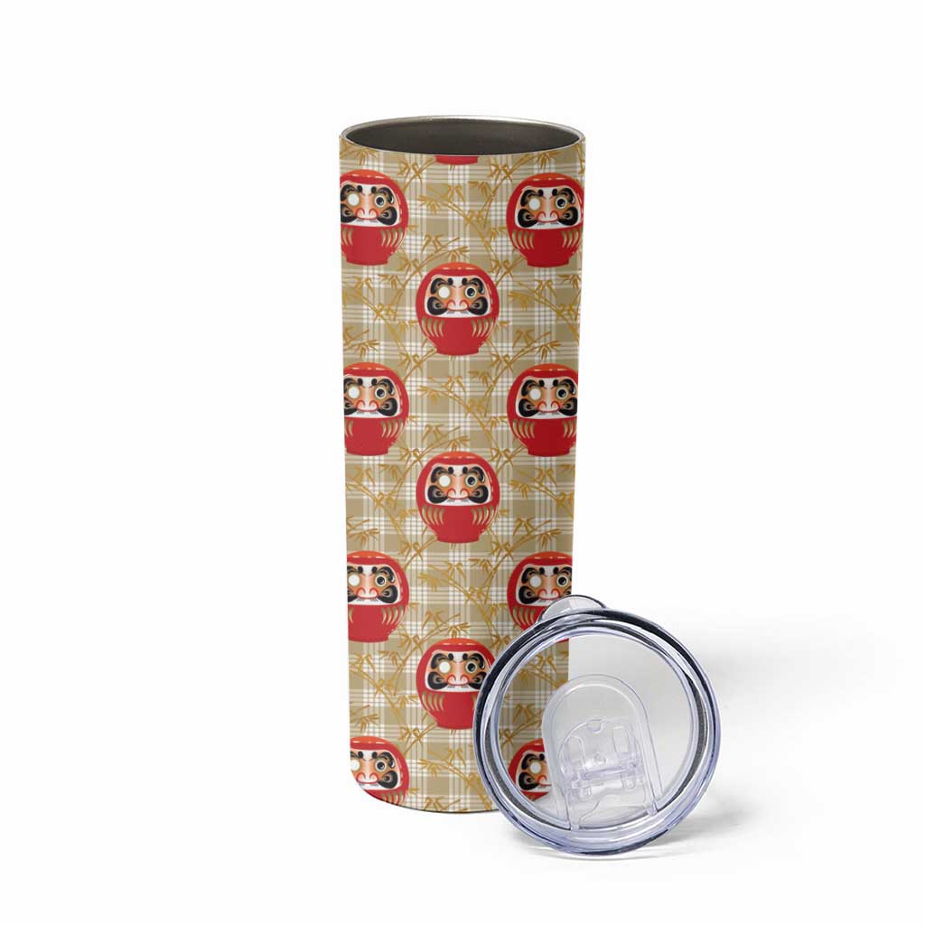 Japanese Daruma Doll Skinny Tumbler Palaka With Seamless Bamboo Pattern - Wonder Print Shop