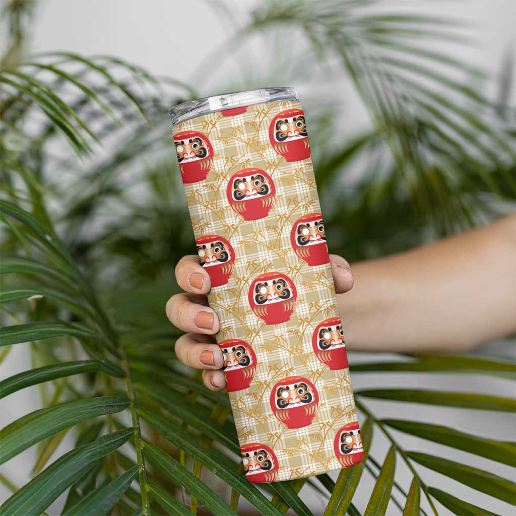 Japanese Daruma Doll Skinny Tumbler Palaka With Seamless Bamboo Pattern - Wonder Print Shop