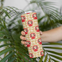 Japanese Daruma Doll Skinny Tumbler Palaka With Seamless Bamboo Pattern - Wonder Print Shop