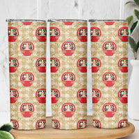 Japanese Daruma Doll Skinny Tumbler Palaka With Seamless Bamboo Pattern - Wonder Print Shop