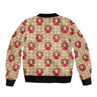 Japanese Daruma Doll Sleeve Zip Bomber Jacket Palaka With Seamless Bamboo Pattern - Wonder Print Shop