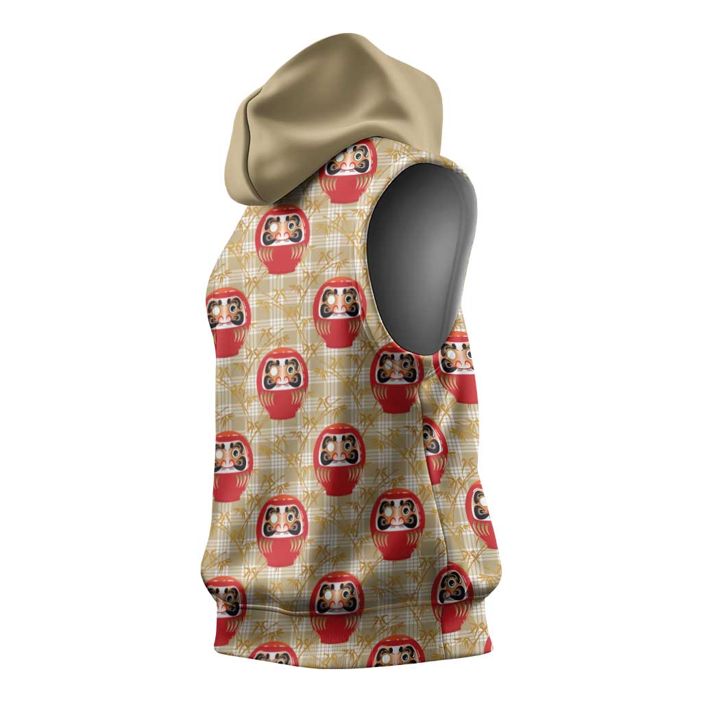 Japanese Daruma Doll Sleeveless Hoodie Palaka With Seamless Bamboo Pattern - Wonder Print Shop