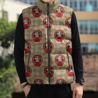 Japanese Daruma Doll Sleeveless Puffer Jacket Palaka With Seamless Bamboo Pattern - Wonder Print Shop