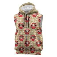 Japanese Daruma Doll Sleeveless Zip Hoodie Palaka With Seamless Bamboo Pattern - undefined