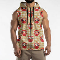 Japanese Daruma Doll Sleeveless Zip Hoodie Palaka With Seamless Bamboo Pattern - undefined