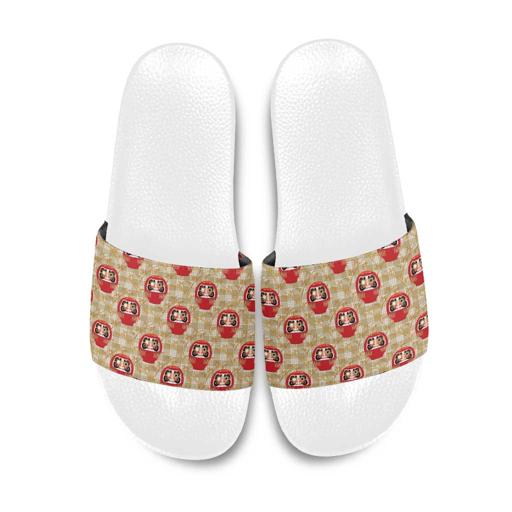 Japanese Daruma Doll Slide Sandals Palaka With Seamless Bamboo Pattern - Wonder Print Shop