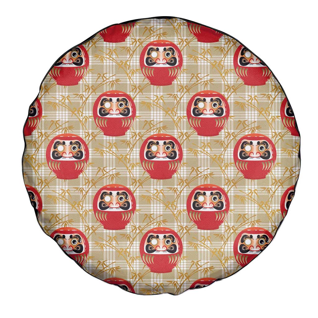 Japanese Daruma Doll Spare Tire Cover Palaka With Seamless Bamboo Pattern - Wonder Print Shop
