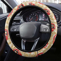 Japanese Daruma Doll Steering Wheel Cover Palaka With Seamless Bamboo Pattern - Wonder Print Shop