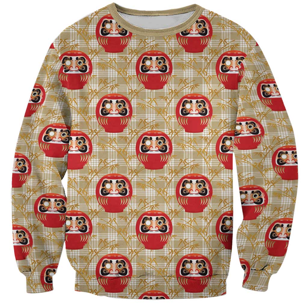 Japanese Daruma Doll Sweatshirt Palaka With Seamless Bamboo Pattern - Wonder Print Shop