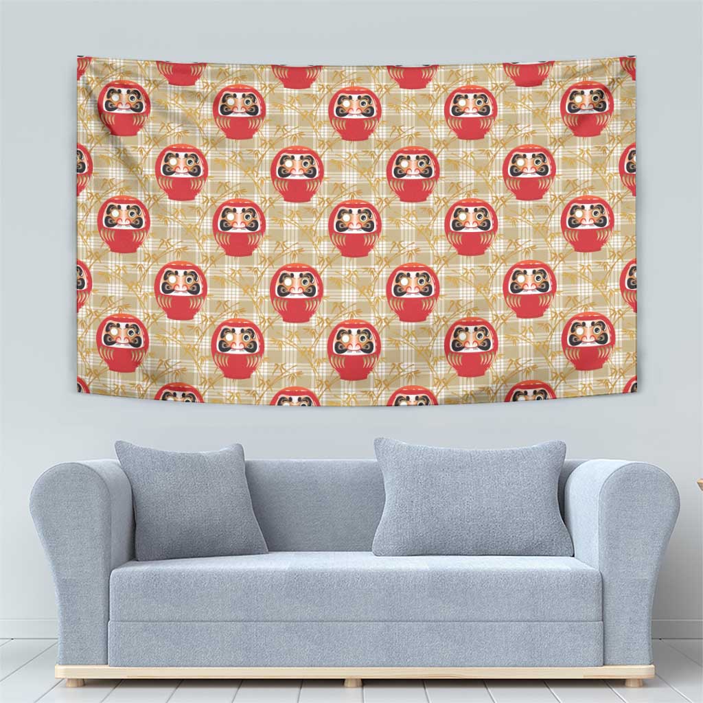 Japanese Daruma Doll Tapestry Palaka With Seamless Bamboo Pattern - Wonder Print Shop