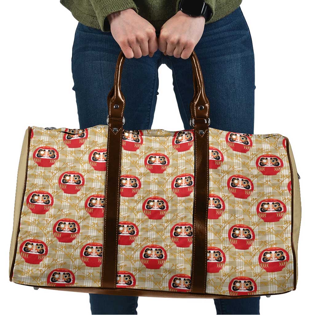 Japanese Daruma Doll Travel Bag Palaka With Seamless Bamboo Pattern - Wonder Print Shop