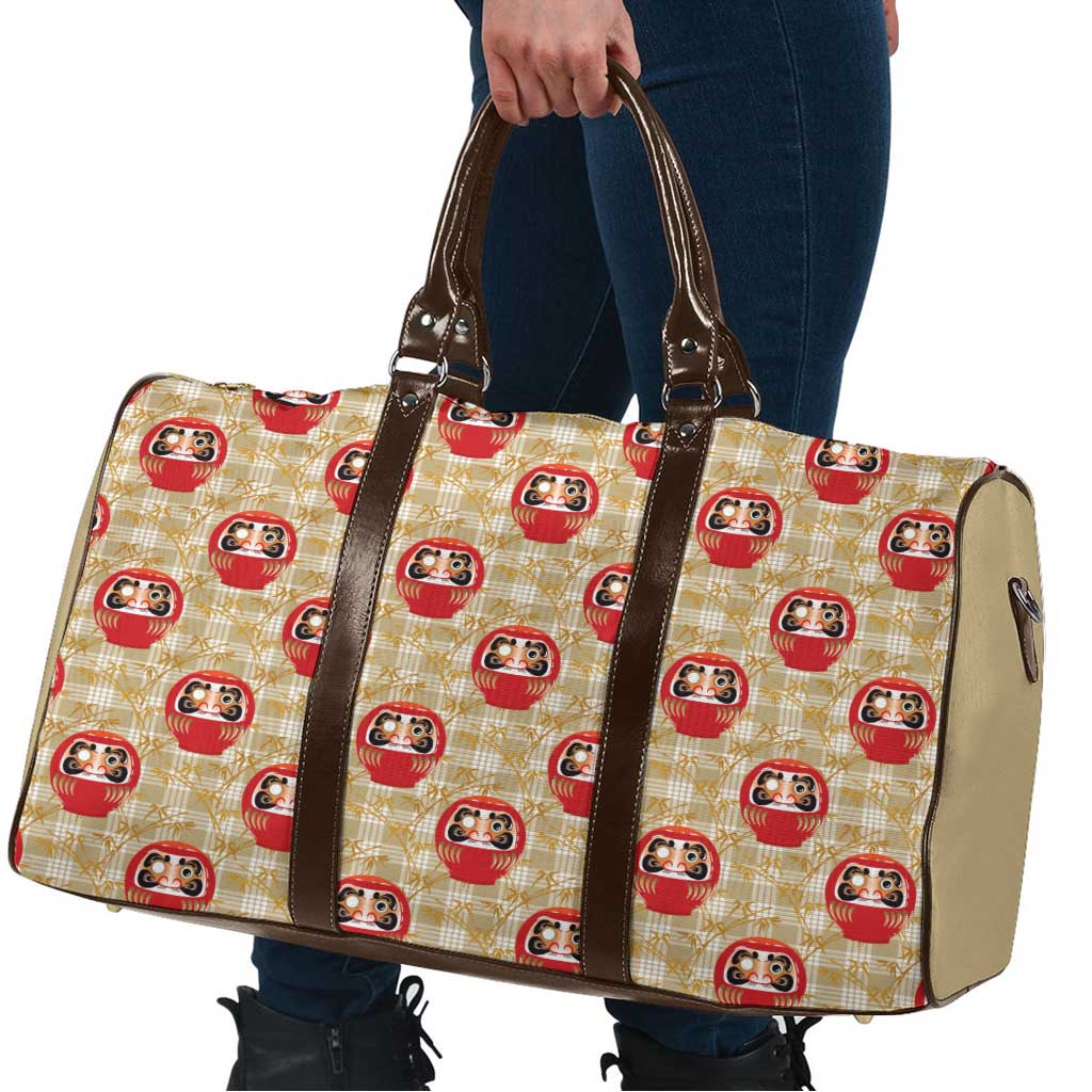 Japanese Daruma Doll Travel Bag Palaka With Seamless Bamboo Pattern - Wonder Print Shop