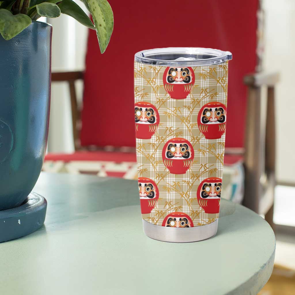 Japanese Daruma Doll Tumbler Cup Palaka With Seamless Bamboo Pattern - Wonder Print Shop