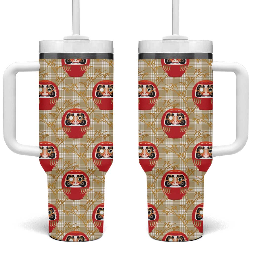 Japanese Daruma Doll Tumbler With Handle Palaka With Seamless Bamboo Pattern - Wonder Print Shop