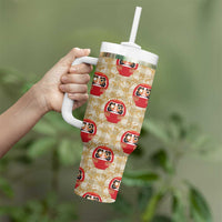 Japanese Daruma Doll Tumbler With Handle Palaka With Seamless Bamboo Pattern - Wonder Print Shop