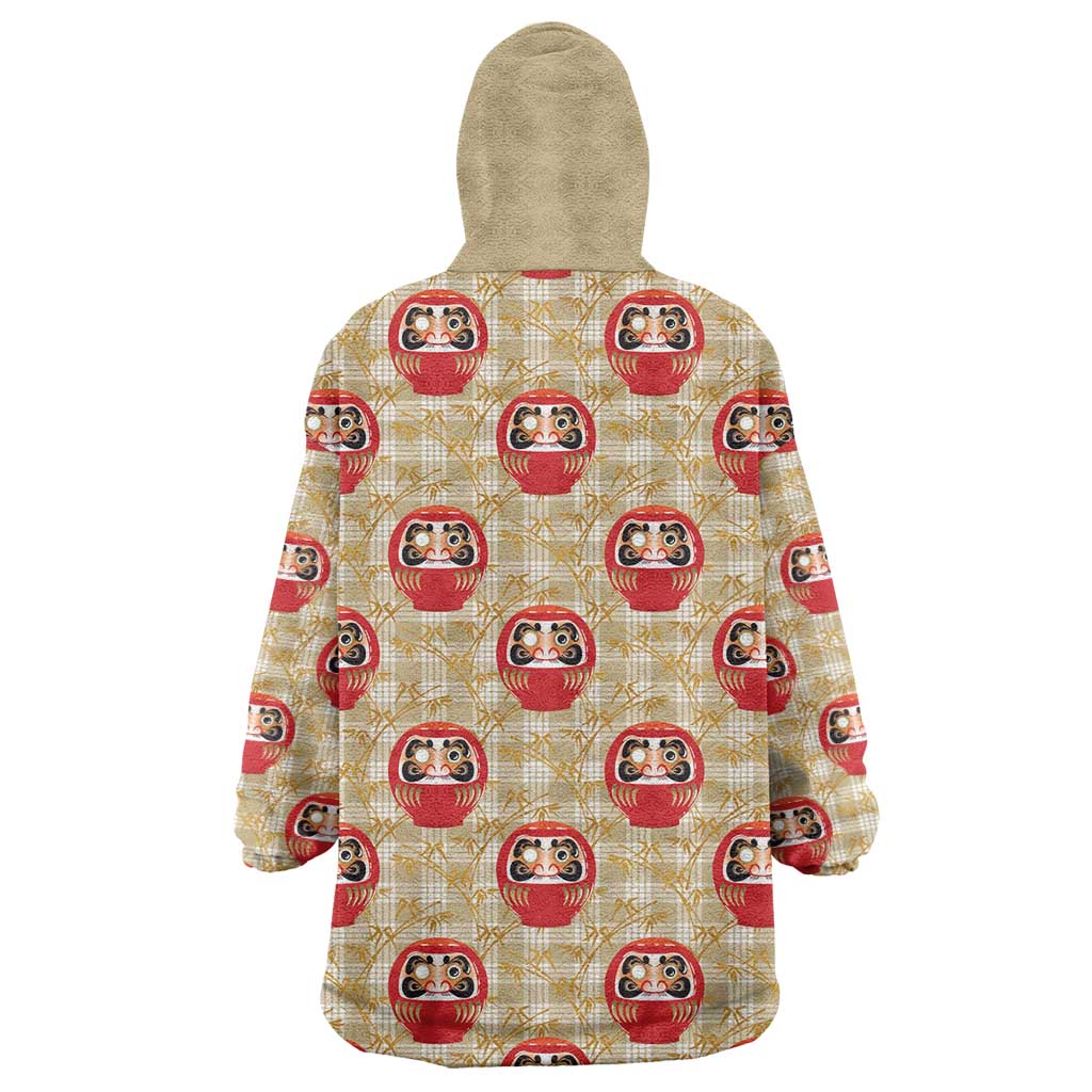 Japanese Daruma Doll Wearable Blanket Hoodie Palaka With Seamless Bamboo Pattern - Wonder Print Shop