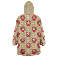 Japanese Daruma Doll Wearable Blanket Hoodie Palaka With Seamless Bamboo Pattern - Wonder Print Shop