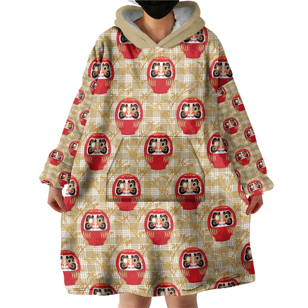 Japanese Daruma Doll Wearable Blanket Hoodie Palaka With Seamless Bamboo Pattern - Wonder Print Shop