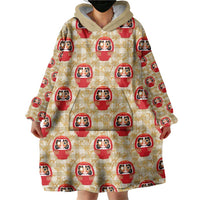 Japanese Daruma Doll Wearable Blanket Hoodie Palaka With Seamless Bamboo Pattern - Wonder Print Shop