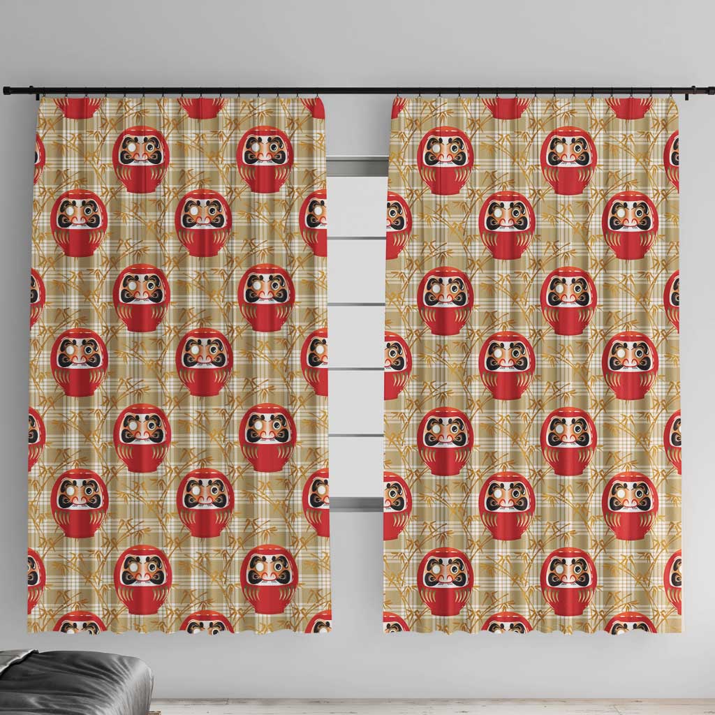Japanese Daruma Doll Window Curtain Palaka With Seamless Bamboo Pattern - Wonder Print Shop