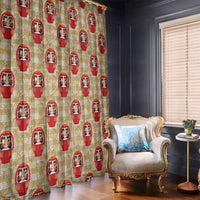 Japanese Daruma Doll Window Curtain Palaka With Seamless Bamboo Pattern - Wonder Print Shop
