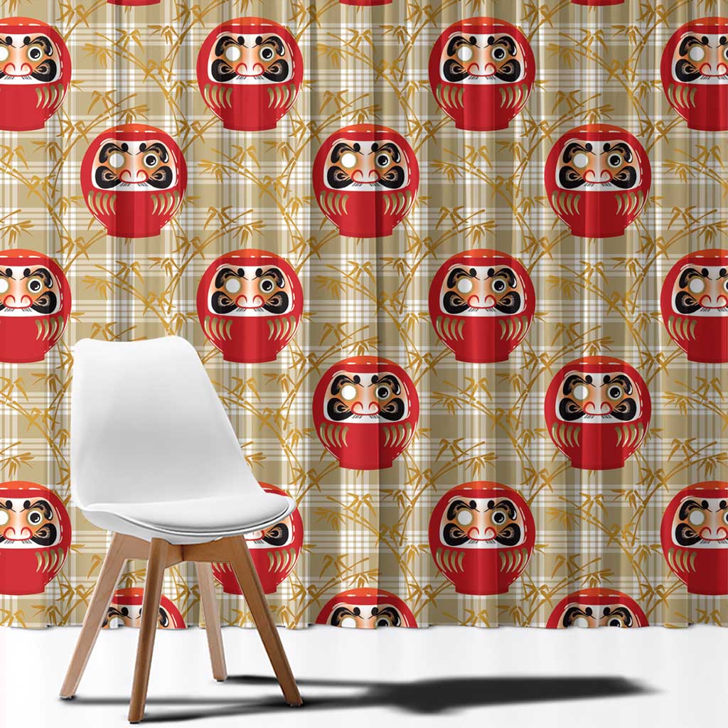 Japanese Daruma Doll Window Curtain Palaka With Seamless Bamboo Pattern - Wonder Print Shop