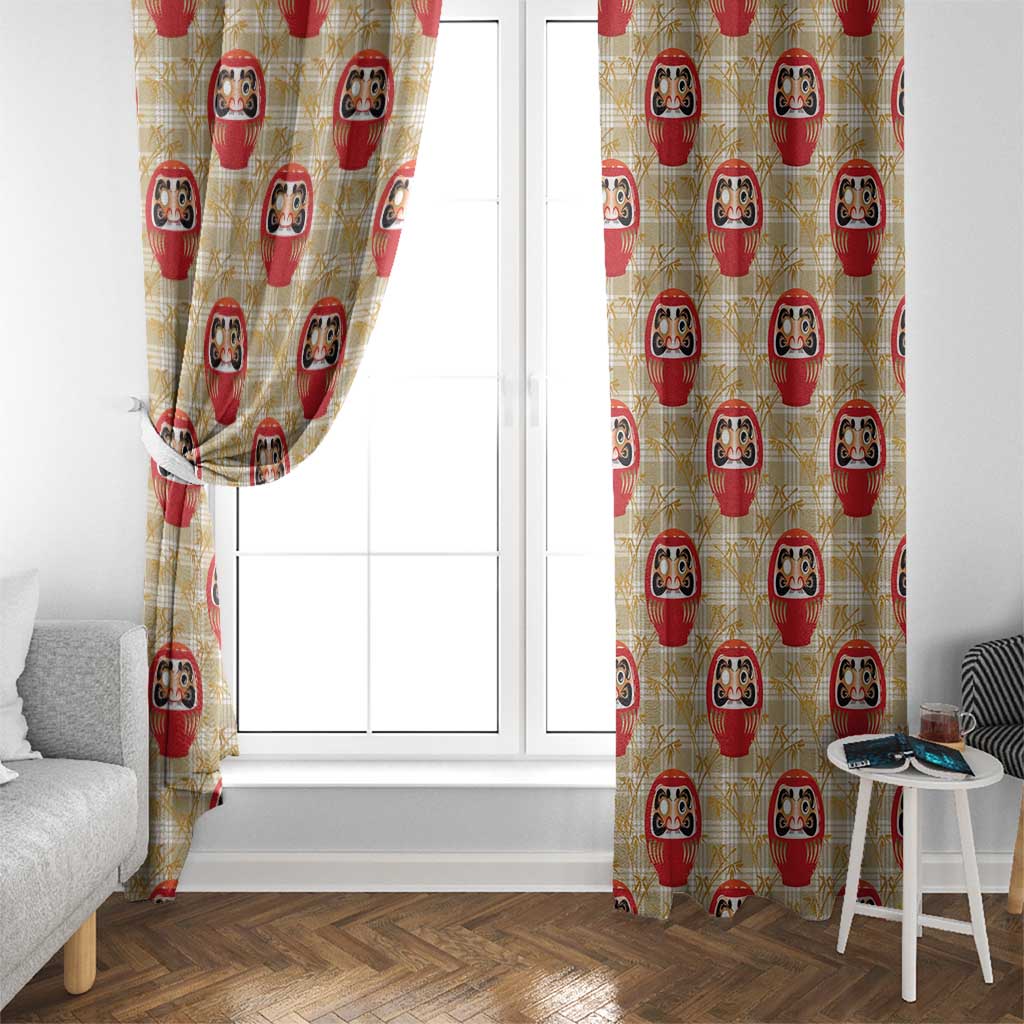Japanese Daruma Doll Window Curtain Palaka With Seamless Bamboo Pattern - Wonder Print Shop