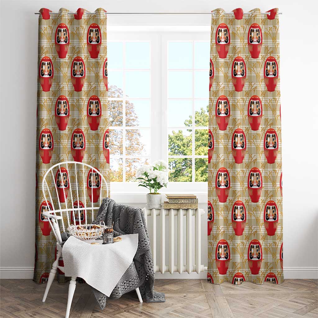 Japanese Daruma Doll Window Curtain Palaka With Seamless Bamboo Pattern - Wonder Print Shop