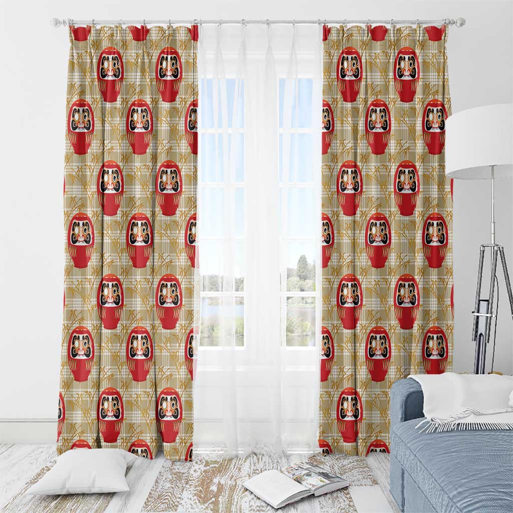 Japanese Daruma Doll Window Curtain Palaka With Seamless Bamboo Pattern - Wonder Print Shop