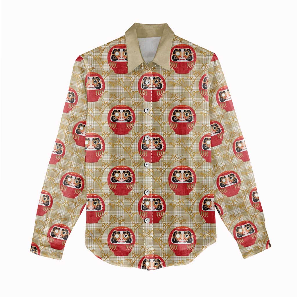 Japanese Daruma Doll Women Casual Shirt Palaka With Seamless Bamboo Pattern - Wonder Print Shop