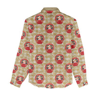 Japanese Daruma Doll Women Casual Shirt Palaka With Seamless Bamboo Pattern - Wonder Print Shop