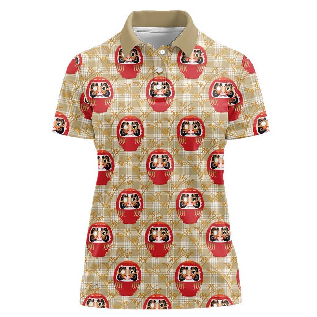 Japanese Daruma Doll Women Polo Shirt Palaka With Seamless Bamboo Pattern - Wonder Print Shop