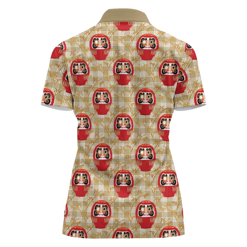 Japanese Daruma Doll Women Polo Shirt Palaka With Seamless Bamboo Pattern - Wonder Print Shop