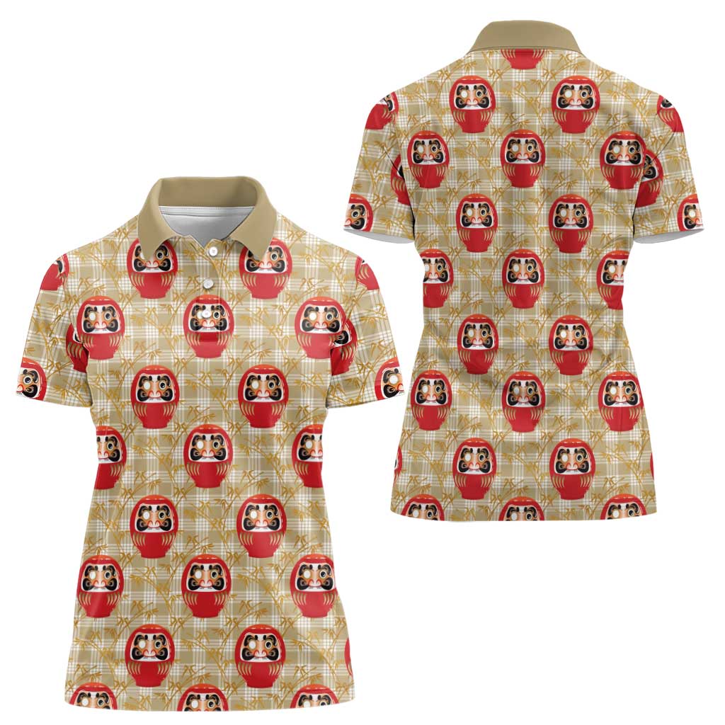 Japanese Daruma Doll Women Polo Shirt Palaka With Seamless Bamboo Pattern - Wonder Print Shop