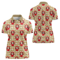 Japanese Daruma Doll Women Polo Shirt Palaka With Seamless Bamboo Pattern - Wonder Print Shop