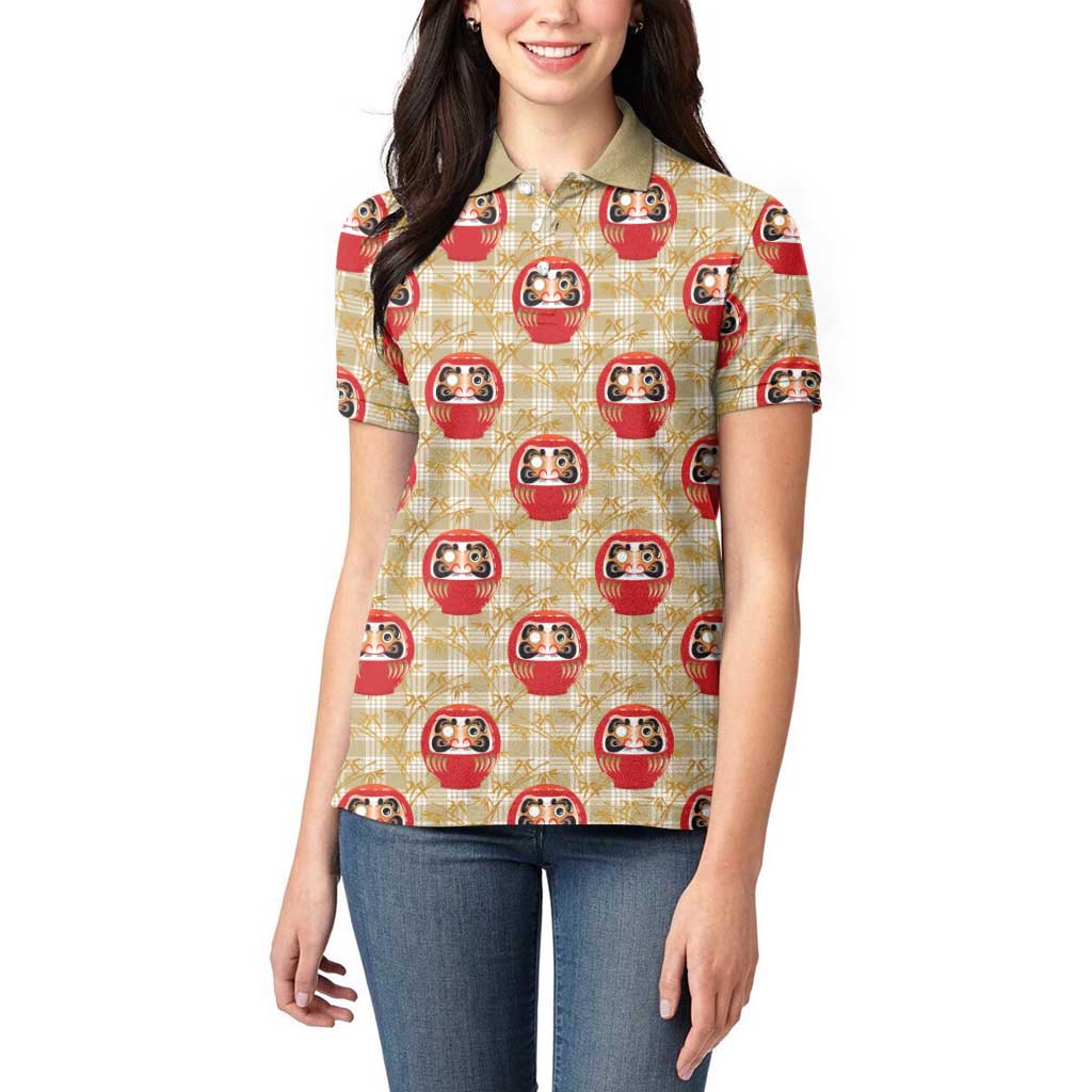 Japanese Daruma Doll Women Polo Shirt Palaka With Seamless Bamboo Pattern - Wonder Print Shop