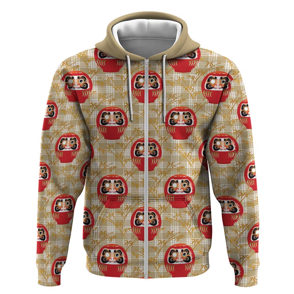 Japanese Daruma Doll Zip Hoodie Palaka With Seamless Bamboo Pattern - Wonder Print Shop