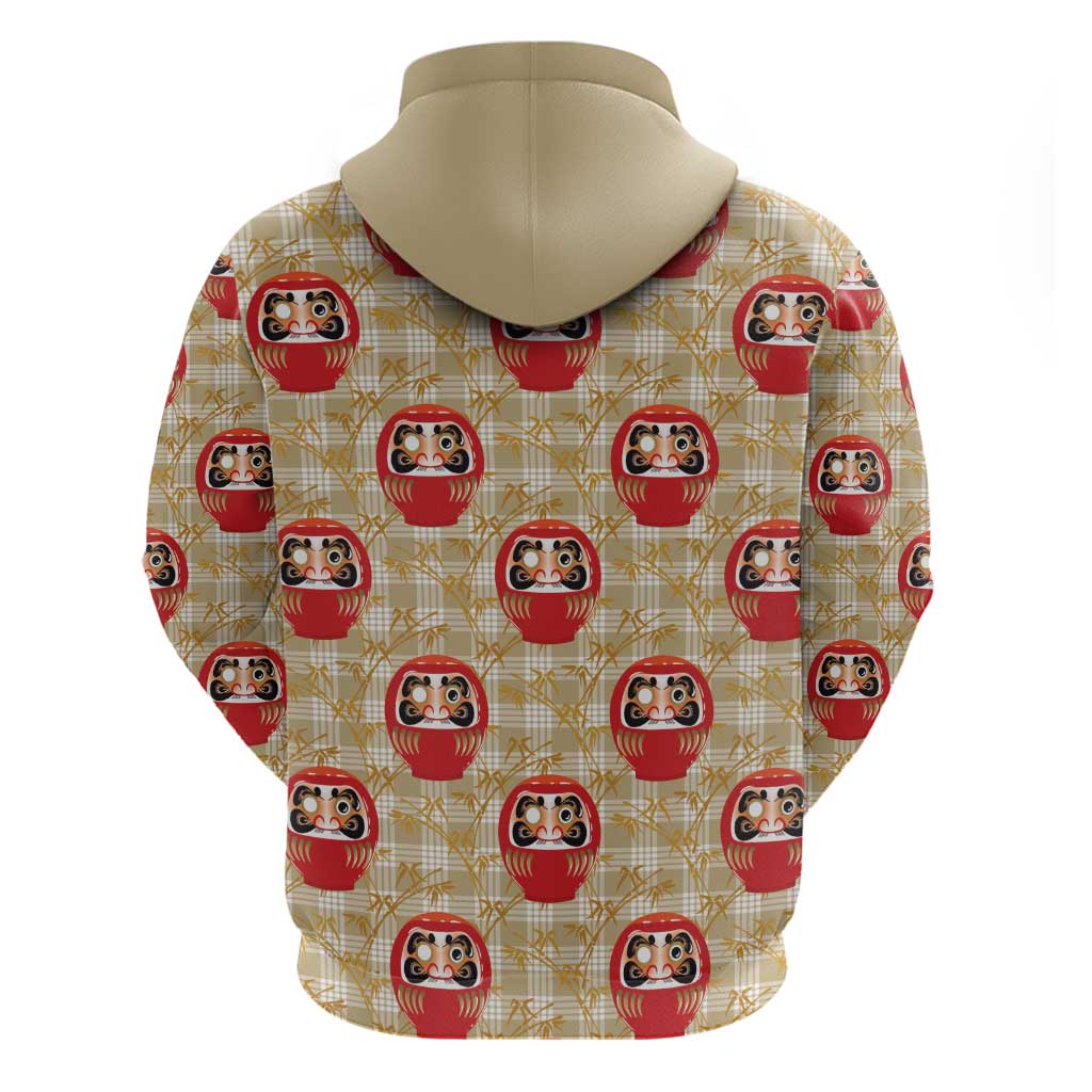 Japanese Daruma Doll Zip Hoodie Palaka With Seamless Bamboo Pattern - Wonder Print Shop