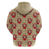 Japanese Daruma Doll Zip Hoodie Palaka With Seamless Bamboo Pattern - Wonder Print Shop