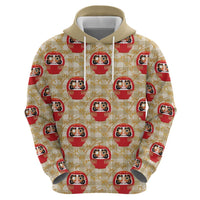 Japanese Daruma Doll Zip Hoodie Palaka With Seamless Bamboo Pattern - Wonder Print Shop