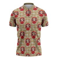 Japanese Daruma Doll Zipper Polo Shirt Palaka With Seamless Bamboo Pattern - Wonder Print Shop