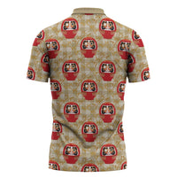 Japanese Daruma Doll Zipper Polo Shirt Palaka With Seamless Bamboo Pattern - Wonder Print Shop